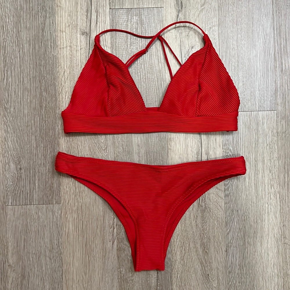 H&M Red Ribbed Bikini